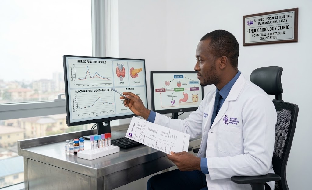 A doctor running an endocrinology diagnosis